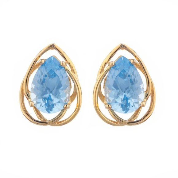 Jewelry - 14Kt Gold Plated Aquamarine Pear Teardrop Earrings